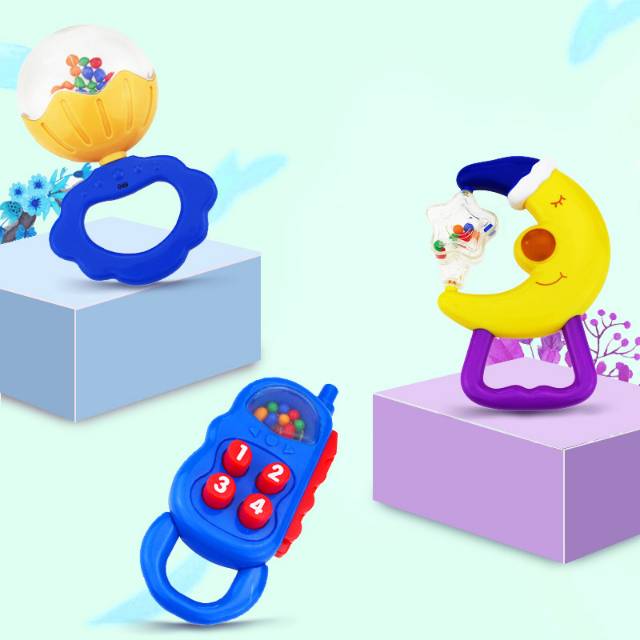 1234OS - Mainan Teether Rattle dengan Lonceng Genggam Bahan Plastik Bayi untuk Edukasi