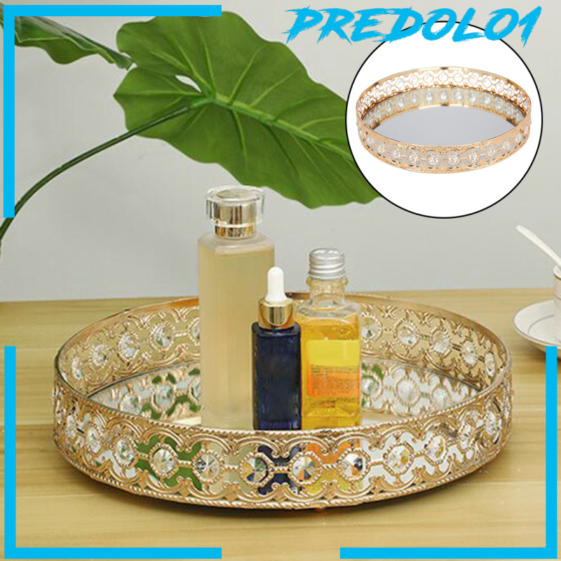 [PREDOLO1]Mirrored Crystal Vanity Makeup Tray Jewelry Organizer Decorative Tray Home