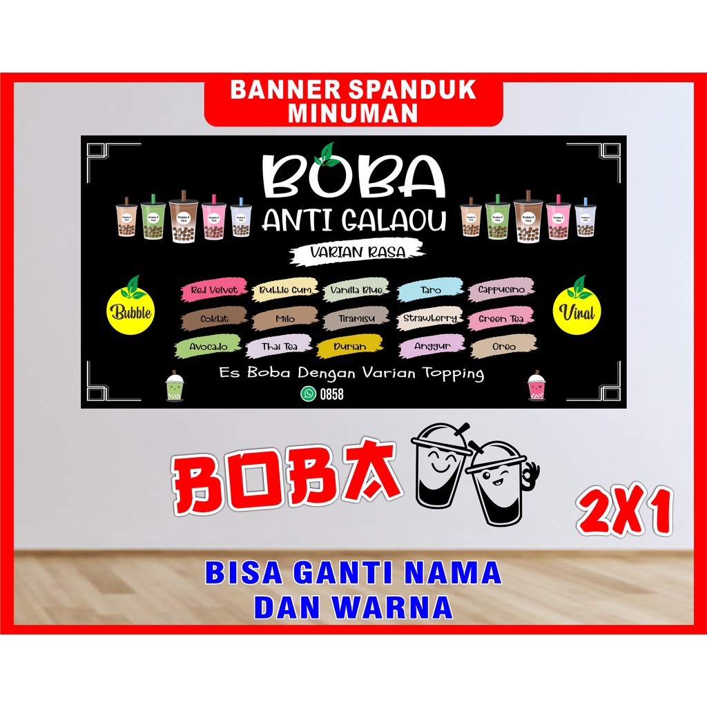Banner Minuman BOBA, Spanduk Minuman BOBA 200X100cm COD