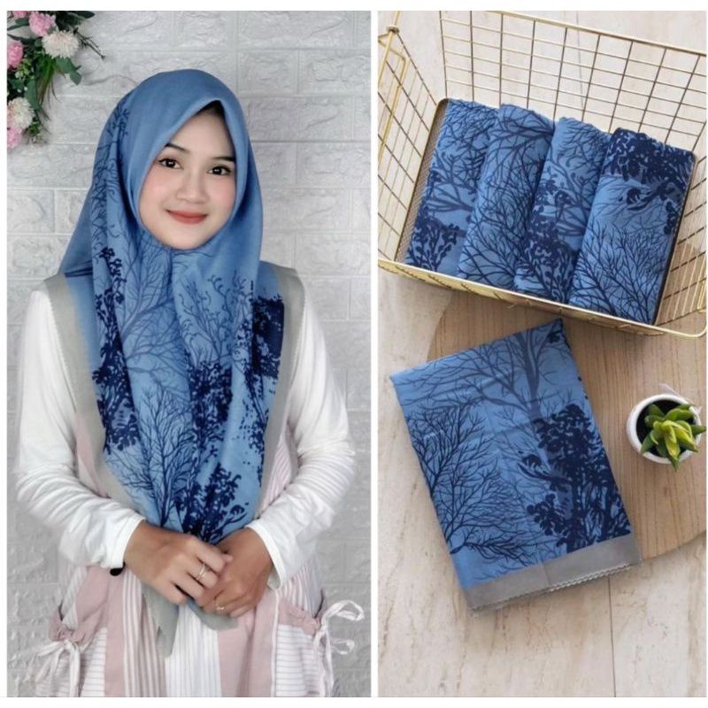 krudung denay motif ranting warna biru