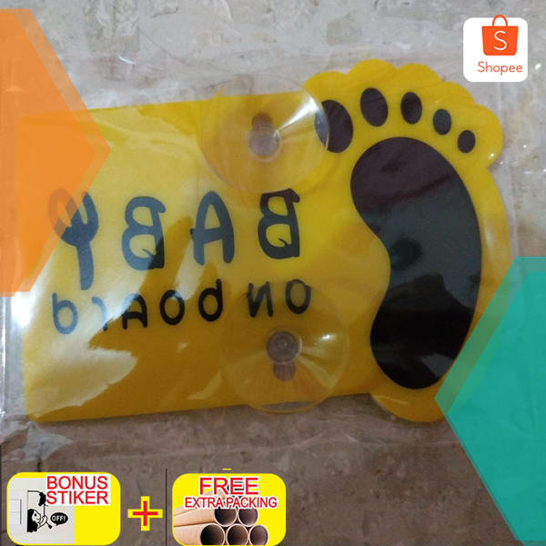 

Laser cutting acrylic sign/tanda "baby on board" - Kuning 14.5cm x 19.5cm Elegan