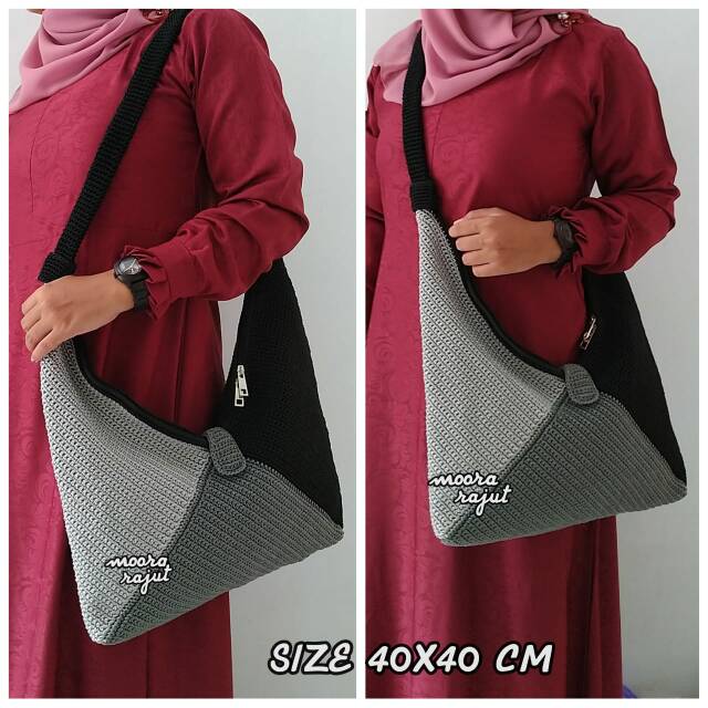 Tas rajut nilon ARKANA MONOKROM