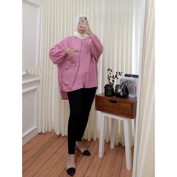 Tq88indonesia Fashion Kemeja Wanita Lengan panjang Terbaru / Hanna Shirt RAYON Oversize Jumbo / Kem / Hem Polos / Busana Casual Wanita / Ootd / Outfit Kasual Kekinian