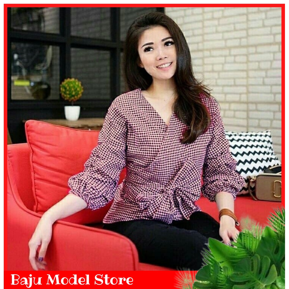 BAJU MODEL - Kemeja Nanda Kotak Kotak Atasan Wanita Model Korea Kekinian Kemeja Cewek Casual Korean 