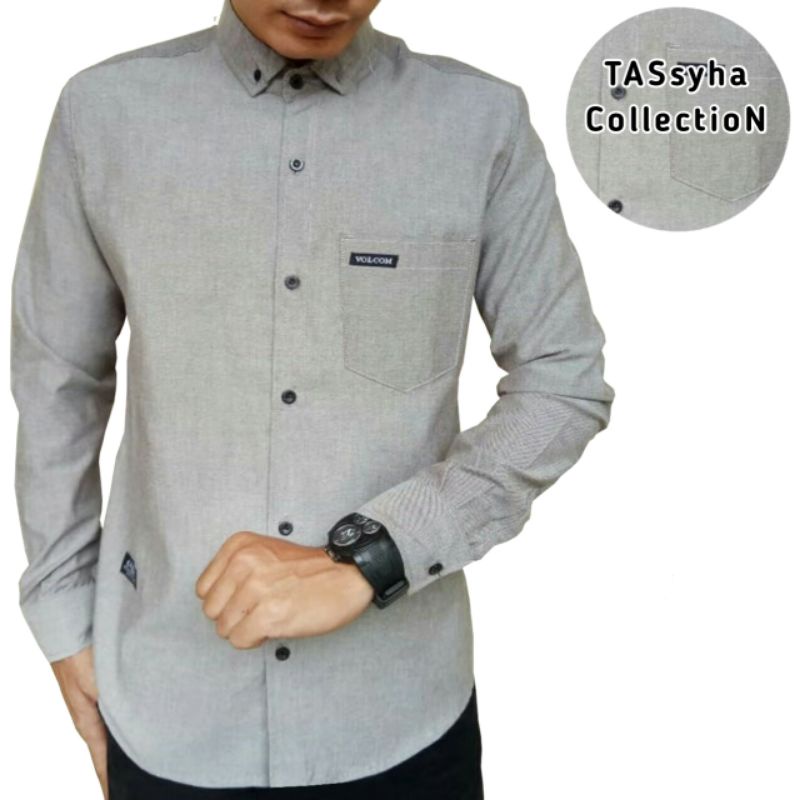 Kemeja Merah Maroon / Kemeja Pria / Kemeja Lengan Panjang / Kemeja Polos-ABU MUDA