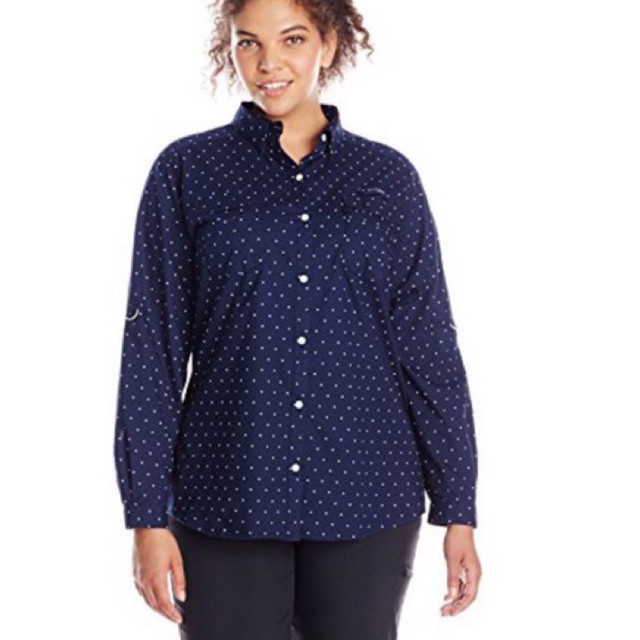 kemeja wanita lengan panjang polkadot columbia