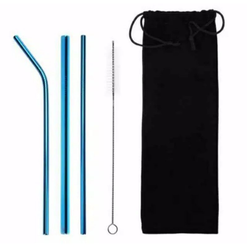 Sedotan Minuman Stainless Steel 5Pcs/Set Straw Sedotan Stainless Sedotan plus pouch Sedotan Set Sedotan Stainless steel