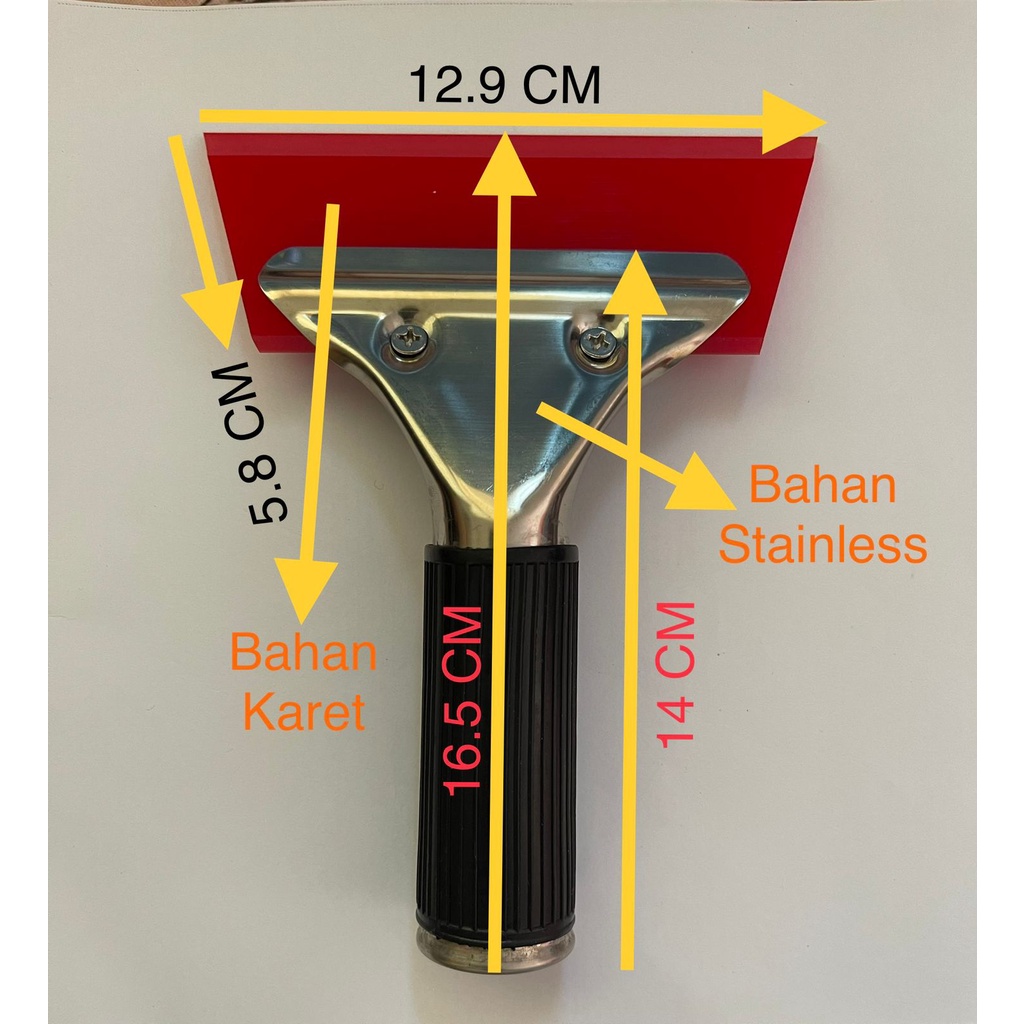 QH-03 Serutan Gagang Bahan Stainless Ujung Karet : Kape ; Alat kaca film ; Squeegee ; Scrap ; Alat Wrapping Stiker ; Vinyl