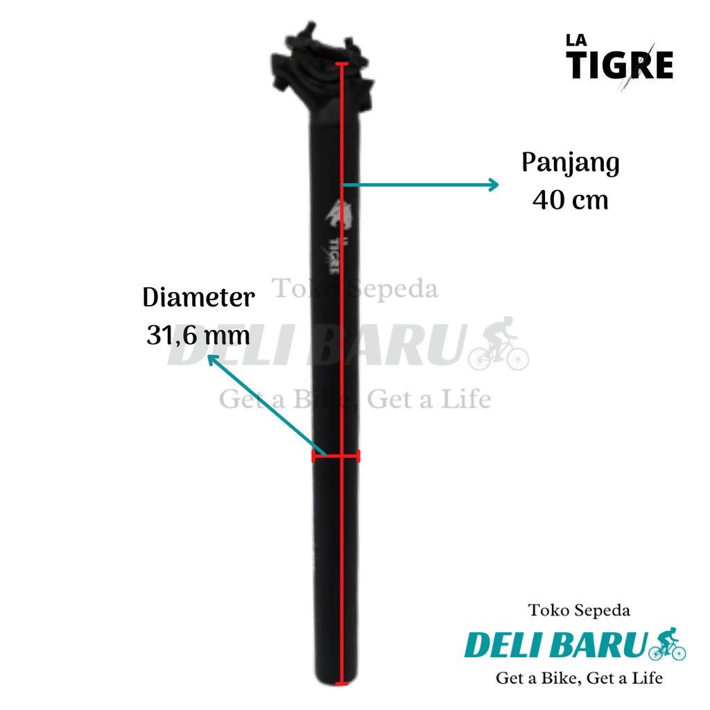 LA TIGRE Seatpost 31.6 mm tiang sadel alloy panjang 40 cm sepeda lipat, MTB