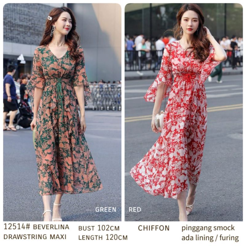 MDLV ~ 12514# Beverlina Drawstring Maxi Dress Premium Fashion Import