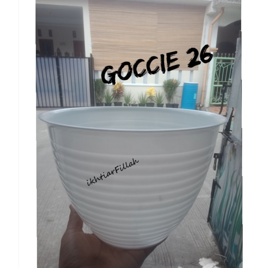 145. POT BUNGA GOCCIE 26 PUTIH DIA ATAS 22 CM MOTIF MADU TAWON 25 MURAH BAGUS POT BUNGA PLASTIK
