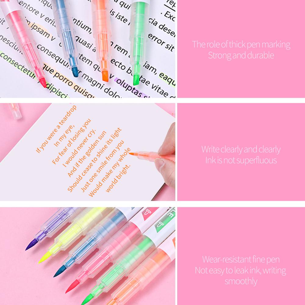 Timekey 3 / 6 Pcs Spidol Highlighter Dua Sisi Warna-Warni Untuk Sekolah / Kantor W8Y1