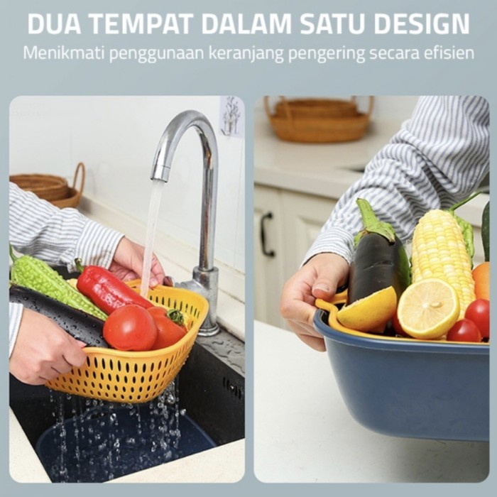 SET 6 in 1 Keranjang Baskom Pengering Peniris Sayuran Buah Wadah Cuci