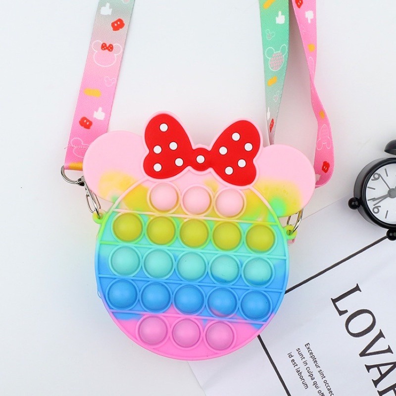 TAS POP IT SELEMPANG KITTY BULAT DAN MICKEY BULAT WARNA WARNI [SWEETSPACE]