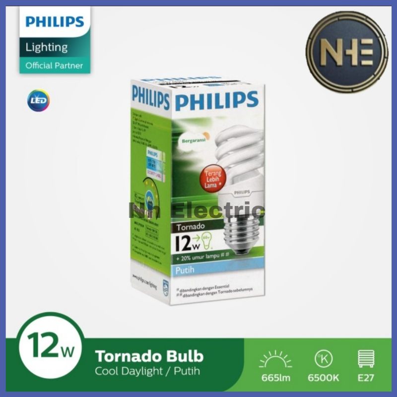 Lampu Philips Tornado 12W Watt Putih CDL E27 - Spiral 12 Watt Philips White 220V SNI