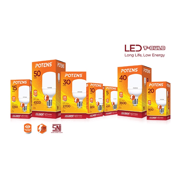 ☀ Sunly ☀ A145 Potens Lampu LED T-Bulb 6500K Bohlam 20Watt - 50Watt Garansi Import
