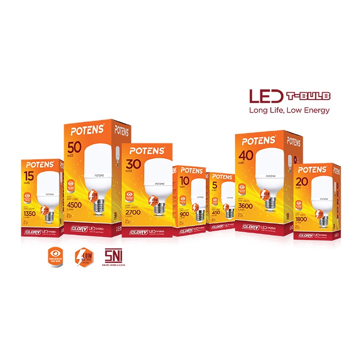 ♫ Megata ♫ A145 Potens Lampu LED T-Bulb 6500K Bohlam 20Watt - 50Watt Garansi Import