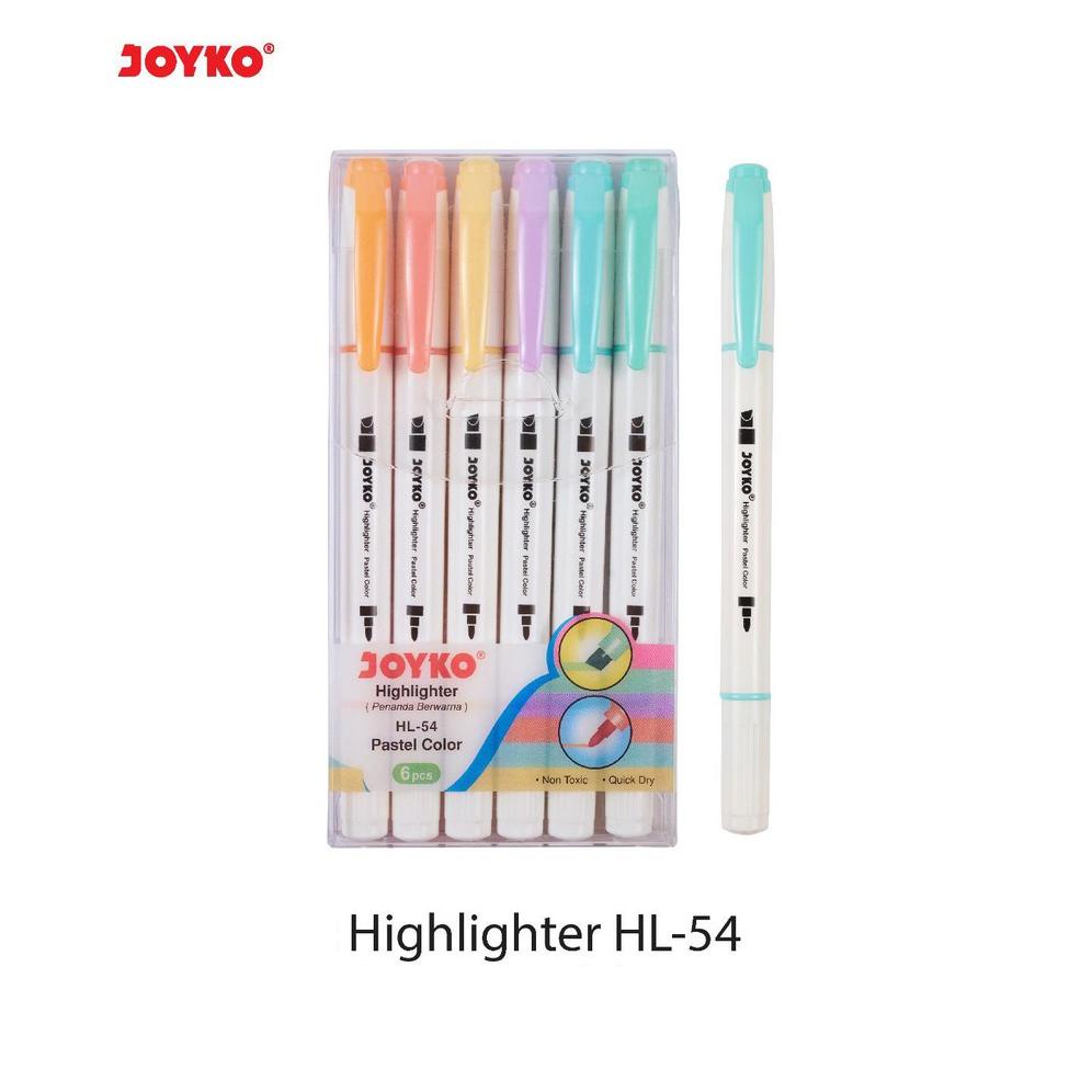 

Joyko Highlighter Spidol HL-54 Marker 6 Warna Pastel 2 in 1 Dual Tip