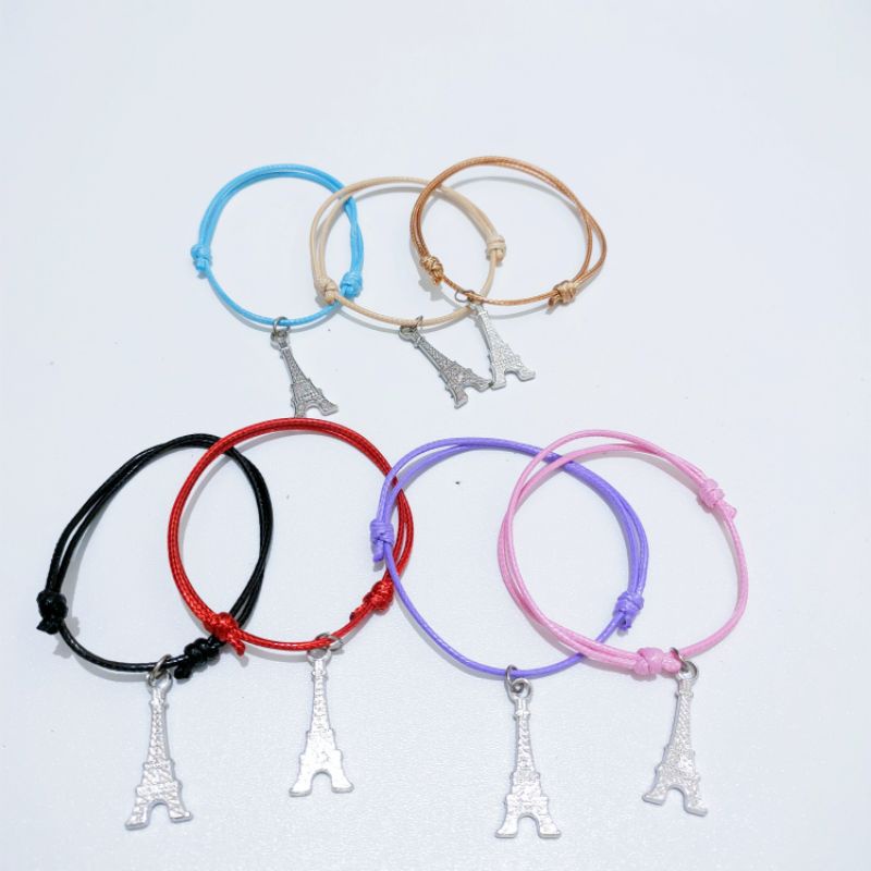 Termurah!! Gelang Tali kulit korea 1,5mm gantungan eiffel