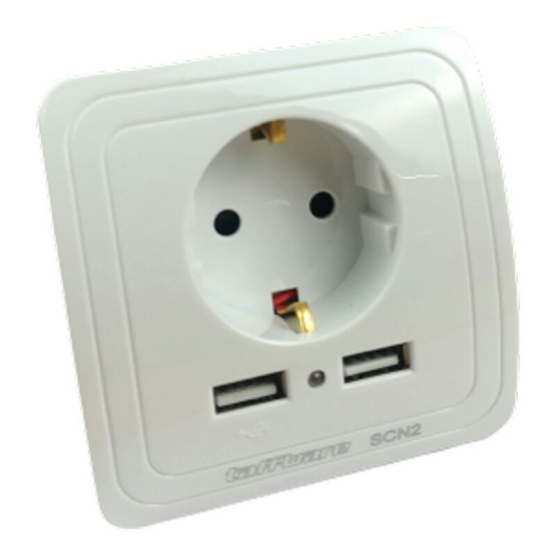 Stop Kontak Dinding EU Plug White 2 USB Port TaffWare - SCN2