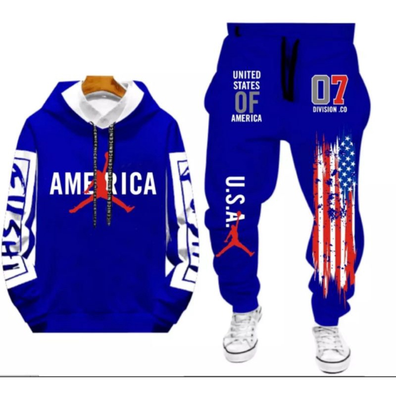 BAJU STELAN PRIA SETELAN AMERICA COWOK HOODIE + CELANA JOGGER