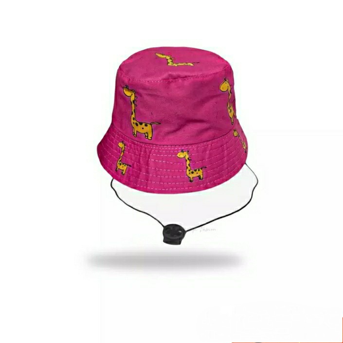 Bucket Anak Tali Sablin Jerapah// Bucket Anak Sablon Jerapah// Topi Bucket Anak Sablon kartun Ada Talinya// PURANGSAKATO_SHOP.