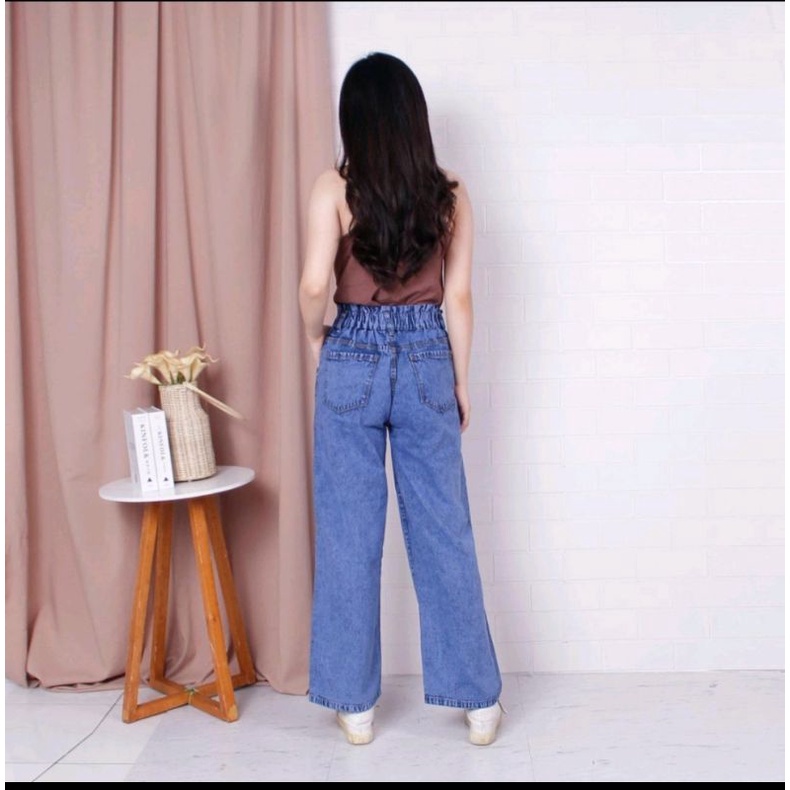 Highwaist Kulot Loose Pinggang Karet Jeans Jumbo Big Size 27-42