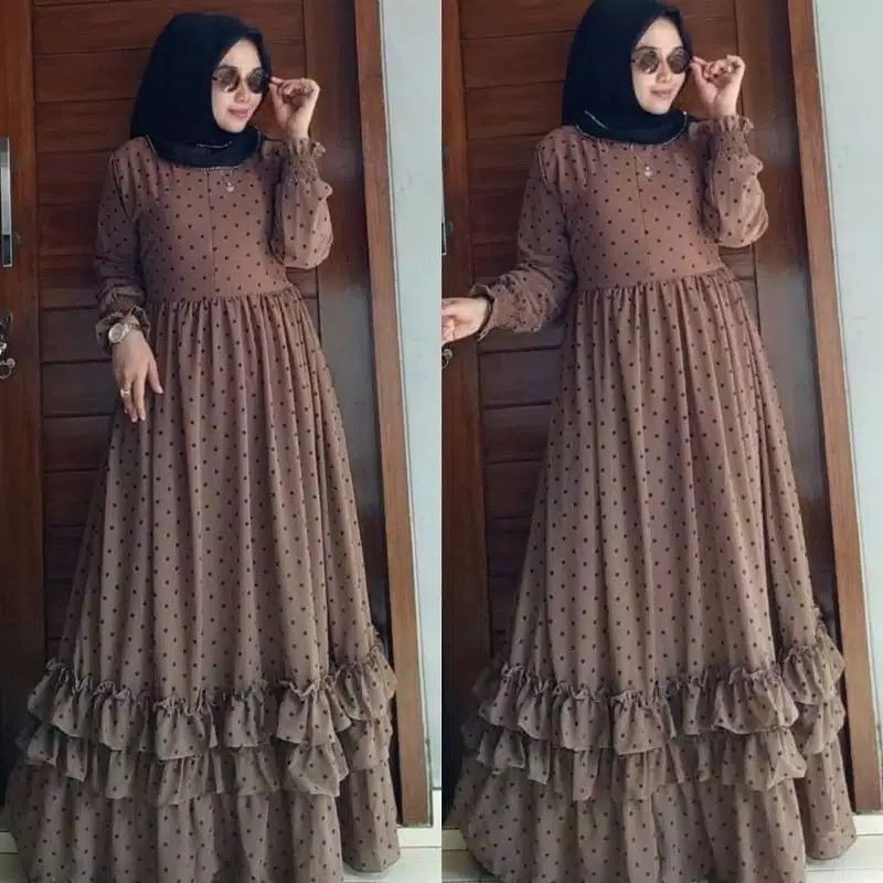 Elsa Maxy/Andara Polky Maxy/Gamis Ceruty babydoll/Baju Muslimah/Gamis wanita terbaru motif polkadot