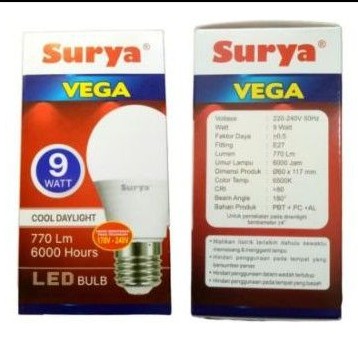 Surya Vega 9w Lampu bohlam LED 9 watt Bergaransi 1 tahun