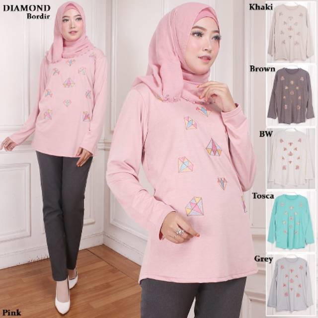  Baju  Atasan  Blouse Muslim Diamond Bordir Shopee  Indonesia