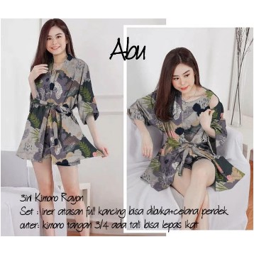 Baju Setelan Wanita Remaja Terbaru 2020 Set Dewasa Kekinian SET 3IN1 KIMONO BAHAN RAYON ALL SIZE L