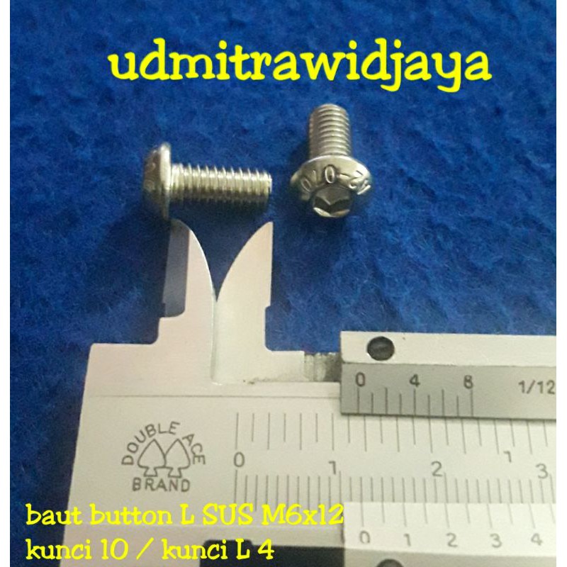 baut button L M6x12 SUS stainless steel / baut L kepala payung / baut model payung L