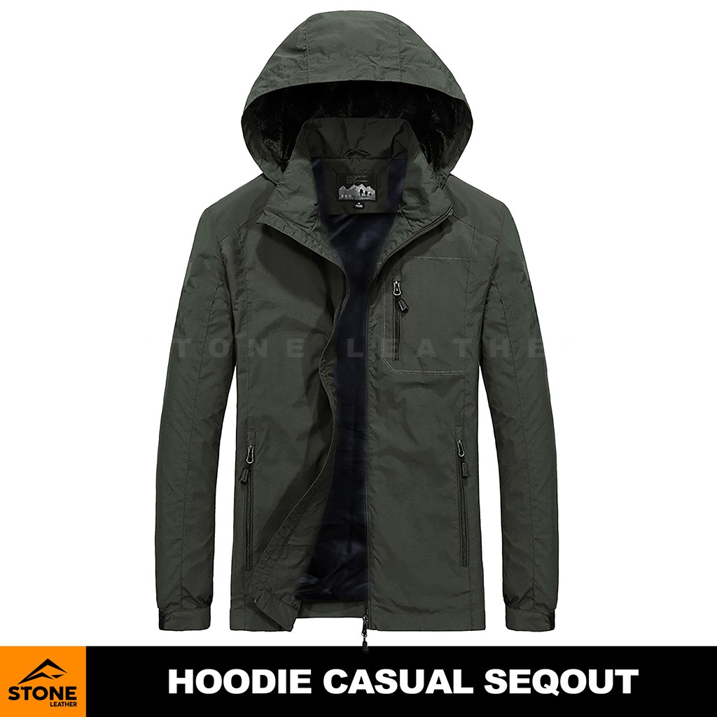 Jaket Hoodie Parka Outdoor Casual Stone Leather