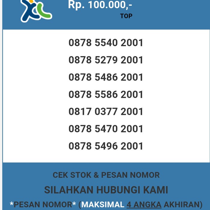 Nomor cantik XL murah tahun lahir 2001 XL dan AXIS T5888-100