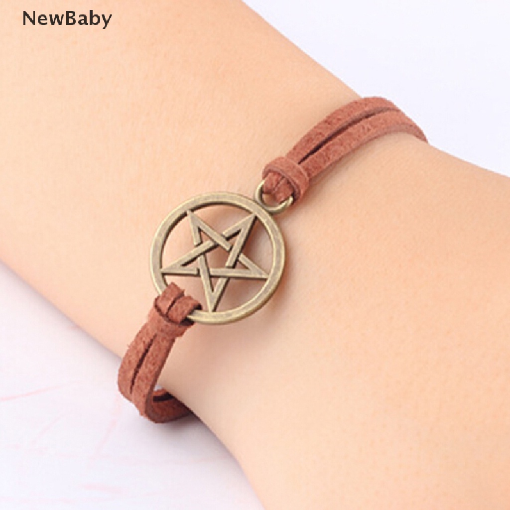 Newbaby Gelang Tangan Tali Coklat Liontin Pentagram Perunggu Retro Untuk Wanita