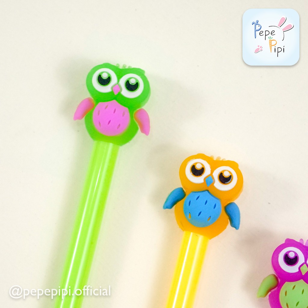 4 &amp; 12 pcs Pena Owl Burung Hantu Bolpen Pen Pulpen Gelpen Karakter Murah Lucu Unik