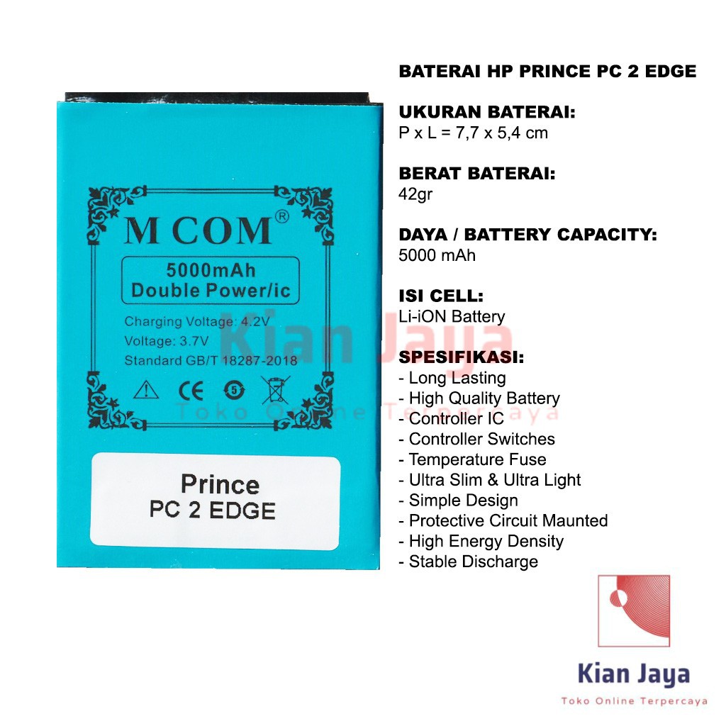 MCOM Baterai Hp Prince PC 2 EDGE Original Double Power Batre Batrai Battery Ori