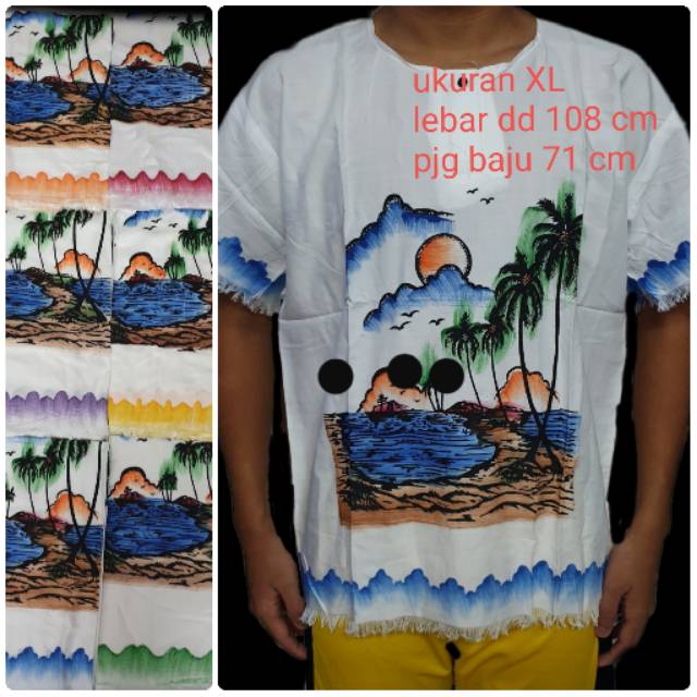 BH 48 Meygrosir Baju bali rayon putih XXL pantai awan bulan