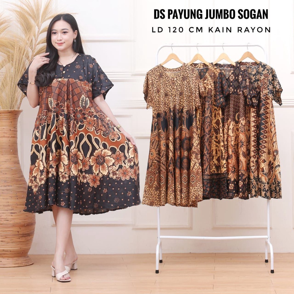 Daster Payung Jumbo Motif Batik Sogan LD 120 Daster clock Coklat Jawa XXL BigSize BUSUI PROMO