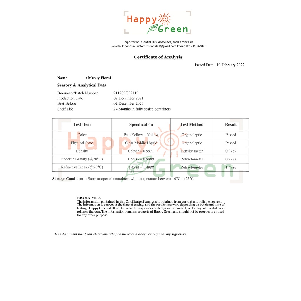 Happy Green Floral Musk Fragrance Oil - Aroma Bunga Musk