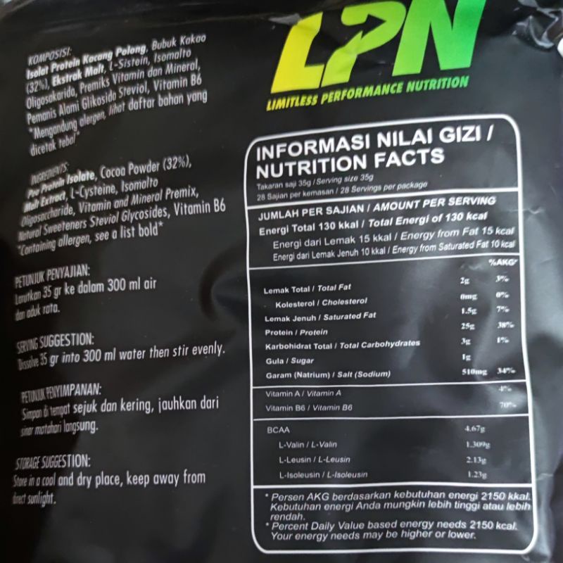 VEGAN PROTEIN LPN PLANT BASED SUSU GYM DIET 1000 GRAM 2,2 LBS SUPLEMEN FITNES MEAL REPLACEMENT NATURAL ALAMI NON WHEY ISOLATE FITNESS