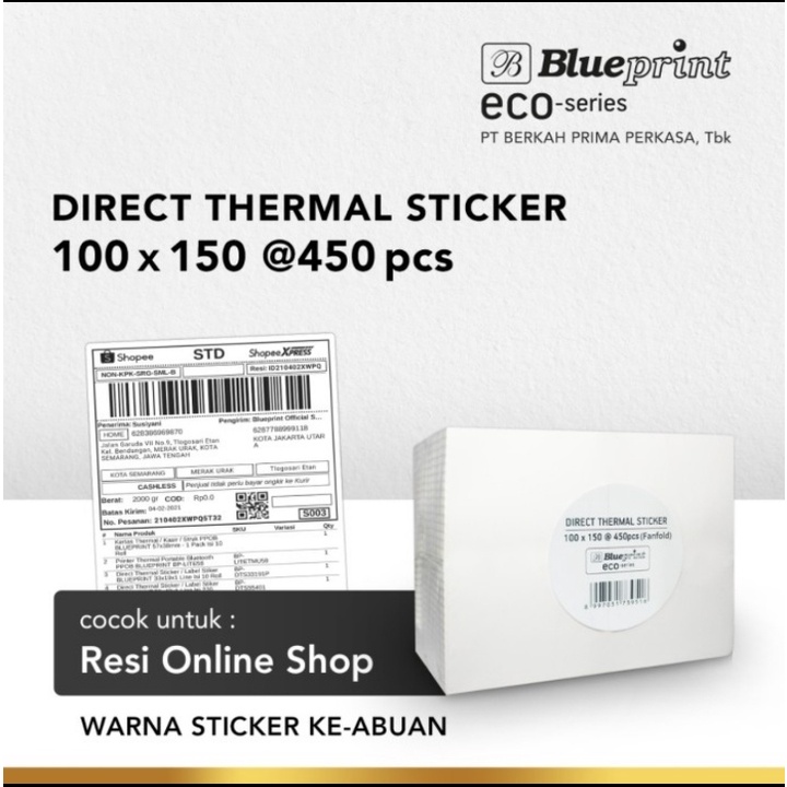 Direct Thermal Sticker Label Resi ECO BLUEPRINT CF 100x150 mm isi 450pcs