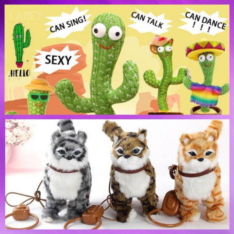 COD Boneka Mainan Kaktus Joget Menari Dancing Toy Talk Talking Rekam Suara Bicara - Kucing Berjalan