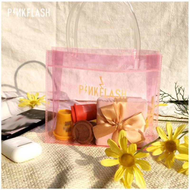 PINKFLASH HANDBAG / TAS KOSMETIK / PVC PINK TRANSPARENT