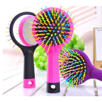 Yamata Sisir Cermin Kaca Gigi Sisir Wavy Rainbow Sisir Bulat Warna Sisir Pijat Kepala Ukuran Besar Gigi Sisir Full Color Sisir Perawatan Anti Kusut 2 in 1 Sisir dan Cermin