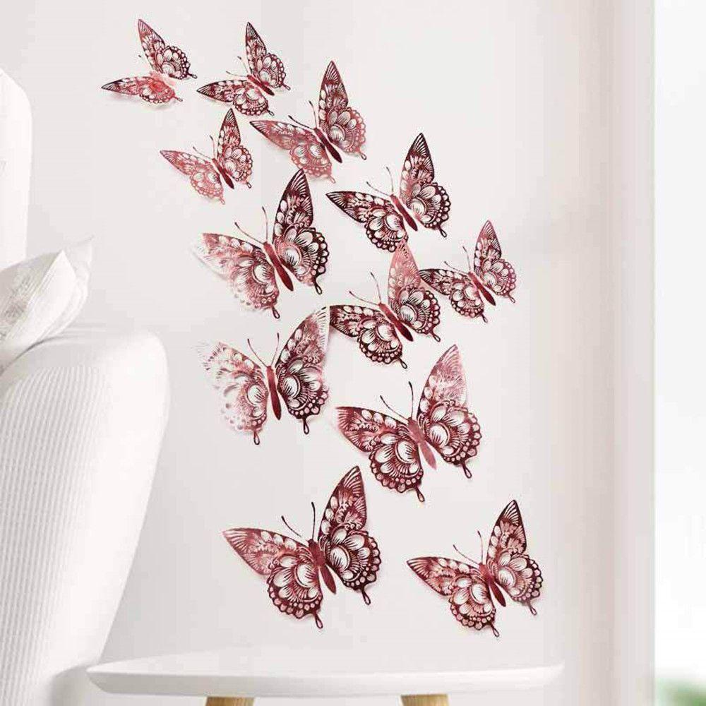 Solighter 12PC 3D Berongga Kupu-Kupu Desain Indah Butterfly Decals Pernikahan Ruang Tamu Dinding Décor