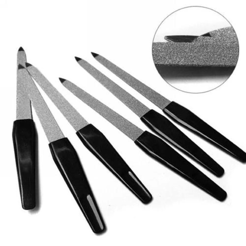 [5 Pcs/Set Black Handle Metal Double Sided Nail Files Strong Edge Manicure Grooming] [DIY Nail Art Tools] [Professional Manicure Accessories]