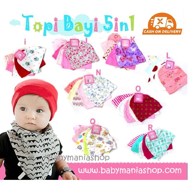 Topi Bayi Karakter NewBorn 5in1 Topi Kupluk Baby Hat Character Non Character Carte Set Babymaniashop Cap