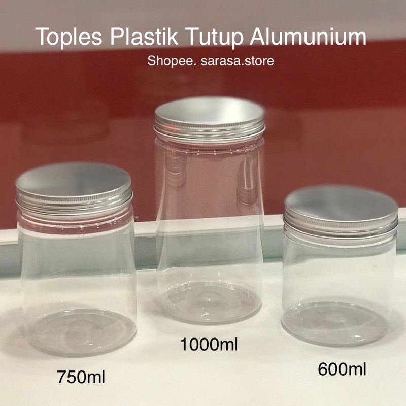 (12 PCS) Toples Plastik Tutup Alumunium 600 750 1000 ml 1 L liter wadah packaging kemasan aluminium