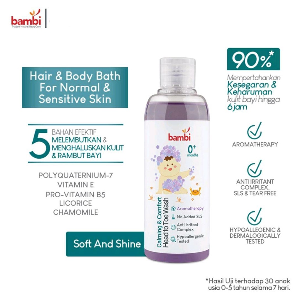 BAMBI BABY CALMING &amp; COMFORT HEAD TO TOE WASH 200ML / SABUN &amp; SHAMPOO BAYI
